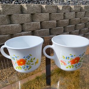 Corelle by Corning Floral Mugs - White with Orange and Blue Accents Set of 2